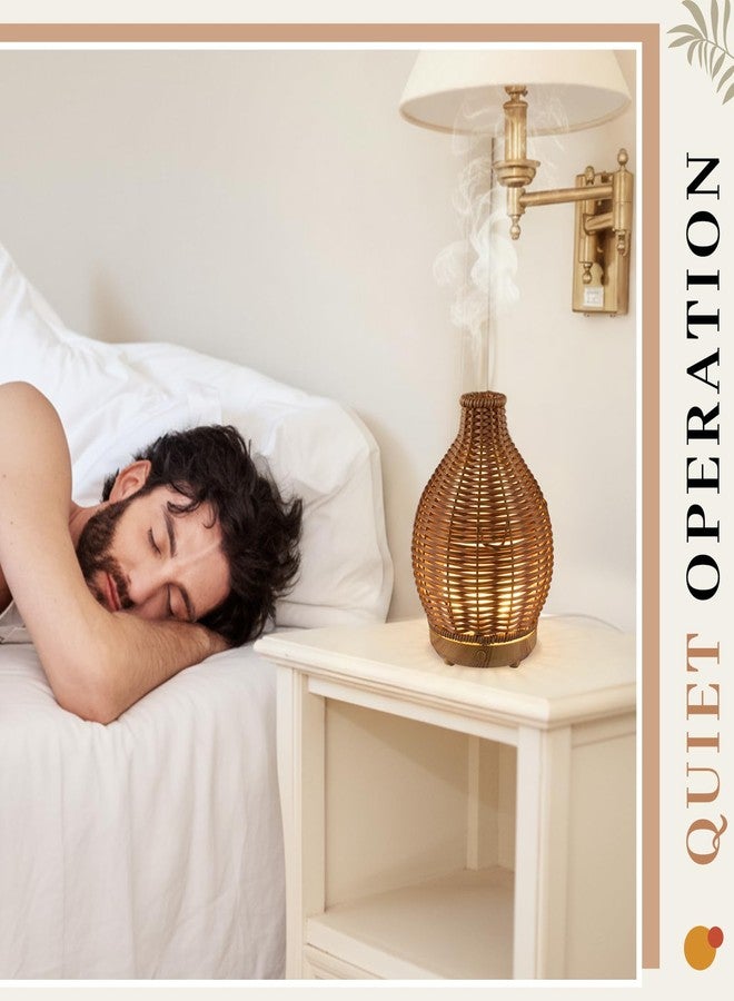 Copkim Essential Oil Diffuser Rattan Woven Boho Aroma Humidifier 80ml Ultrasonic Aromatherapy Diffuser with Timer and Waterless Auto-Off 2 Mist Modes Noiseless Warm Light for Home Office Bedroom - Image 5